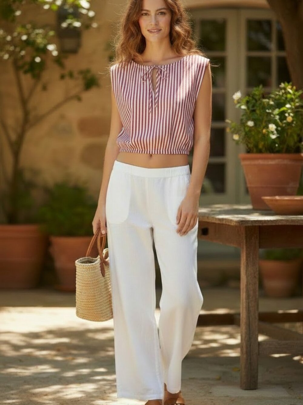 Zara Striped Poplin Crop Top Large